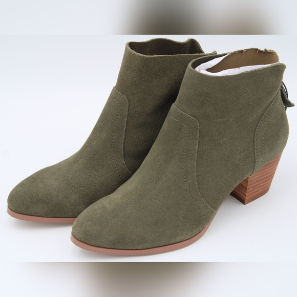 Violet & Red Shoes - Violet & Red “Cupid” Bootie – Olive Green Suede – Size 6